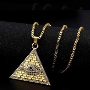 24kt Gold Plated All Seeing Eye With 24” Necklace